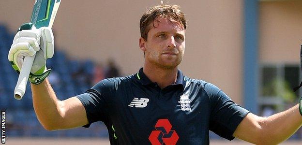 Jos Buttler walks off after scoring a century against West Indies in 2019