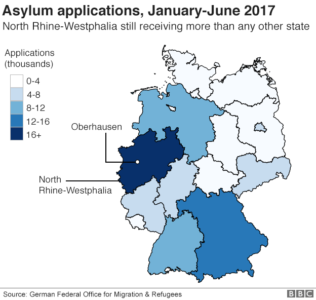 Map showing asylum applications by state