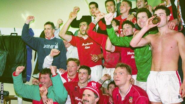 Joey Jones (2nd row, left) was part of the Wrexham side that famously knocked Arsenal out of the FA Cup in 1992, winning 2-1 at the Racecourse Ground