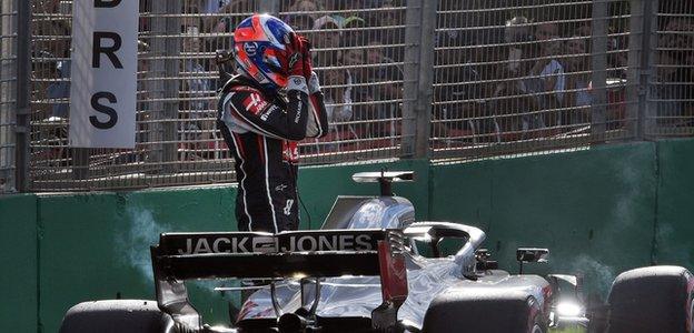 Haas driver Romain Grosjean after retiring at the Australian Grand Prix