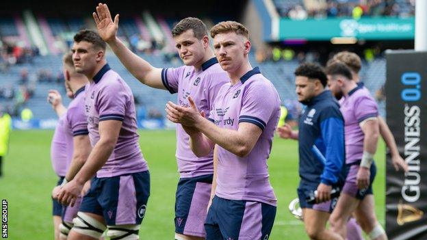 Scotland's Ben Healy at full time during a Guinness Six Nations match between Scotland and Italy at BT Murrayfield