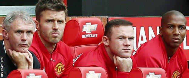 Wayne Rooney (second from right) on the Manchester United bench