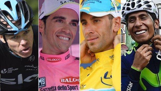 (l-r) Chris Froome, Alberto Contador, Vincenzo Nibali and Nairo Quintana