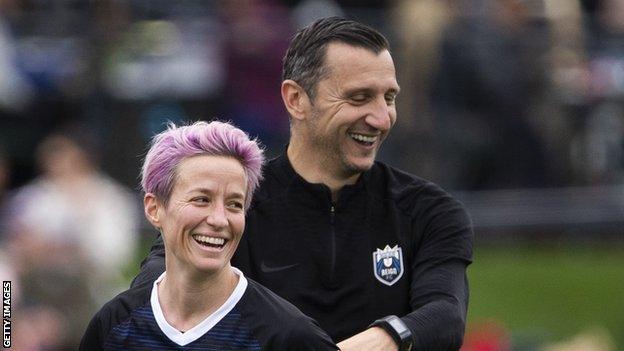 Reign FC coach Vlatko Andonovski with Fifa player of the year Megan Rapinoe