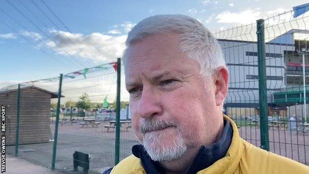 Former Worcester Warriors CEO Jim O'Toole outside the locked gates of Sixways on Tuesday