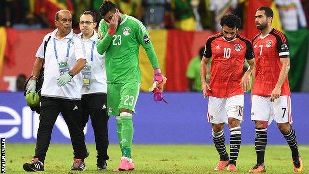 Egypt goalkeeper Ahmed El Shenawy was injured in the game against Mali in Port-Gentil