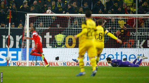 Dodi Lukebakio scores for Dusseldorf against Borussia Dortmund