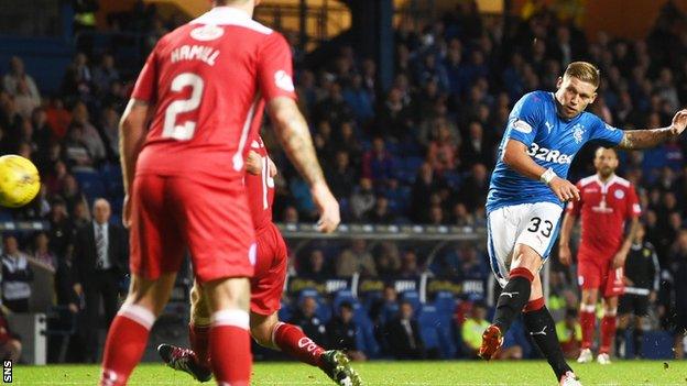 Martyn Waghorn steers home the first goal of his hat-trick