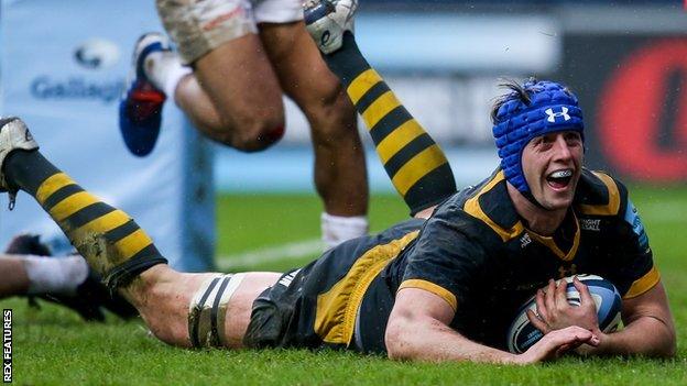 James Gaskell scores a try for Wasps