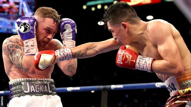 Carl Frampton during his WBA featherweight title defeat by Leo Santa Cruz last January