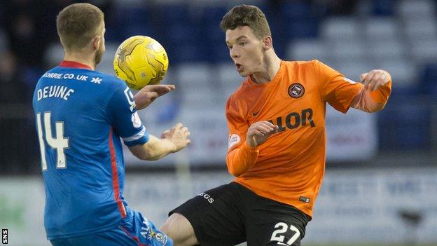 Dundee United's Ali Coote challenges for the ball against ICT