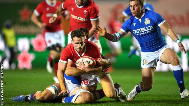 Kieran Hardy scores his first try for Wales