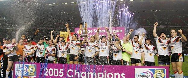 The Bradford Bulls celebrate after winning the 2005 Super League Grand Final