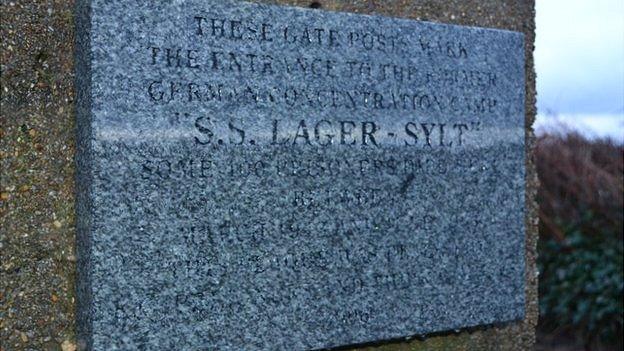 Sign on gateposts to former concentration camp SS Lager Sylt