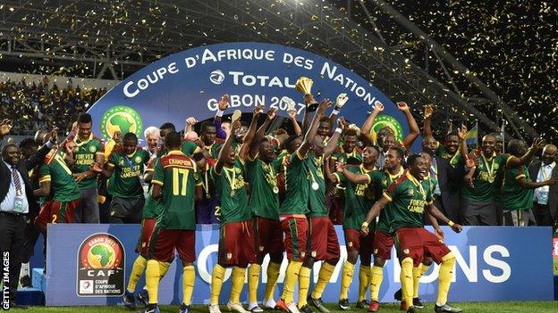 Cameroon celebrate winning the 2017 Africa Cup of Nations