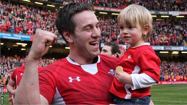 Ryan Jones with his son Jacob at the Millennium Stadium