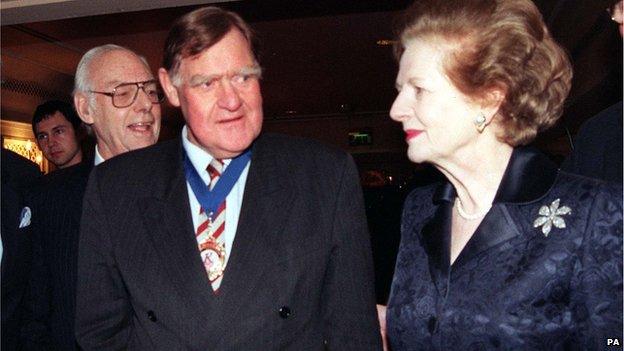 Former press secretary Bernard Ingham and Baroness Thatcher in 1998