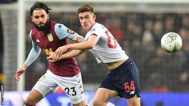 Tony Gallacher, right, made one senior appearance for Liverpool in a 5-0 EFL Cup defeat by Aston Villa