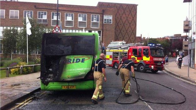 Bus on fire in york