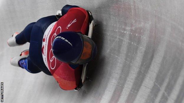 Dom Parsons of Great Britain slides during the Men's Skeleton heats on day six of the PyeongChang 2018 Winter Olympic Games at the Olympic Sliding Centre on February 15, 2018