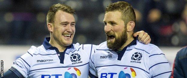 Stuart Hogg with Scotland captain John Barclay