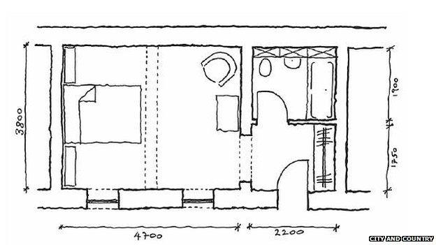 Sketch of hotel room