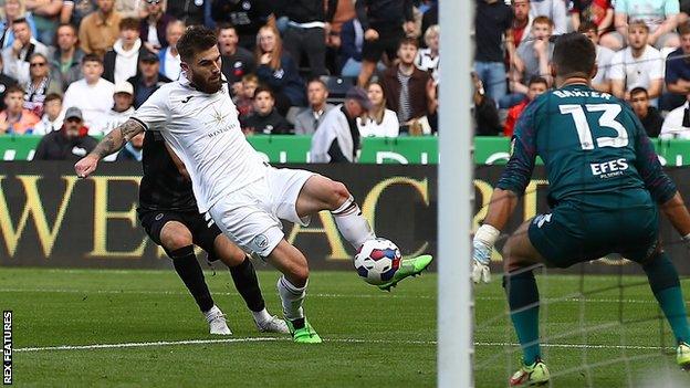 Ryan Manning arrives at the far post to score his second goal of the season