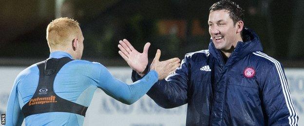 Ziggy Gordon and Martin Canning celebrate with Hamilton