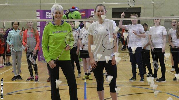 Judy Murray and Commonwealth badminton silver medallist Kirsty Gilmour at Peak Leisure Centre, Stirling