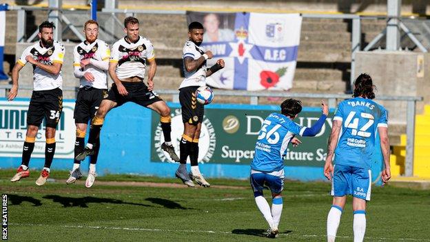 Jamie Devitt's winning free-kick was his first goal for Barrow