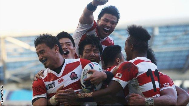 Japan celebrate beating South Africa