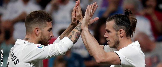 Gareth Bale (right) and Sergio Ramos share a high five