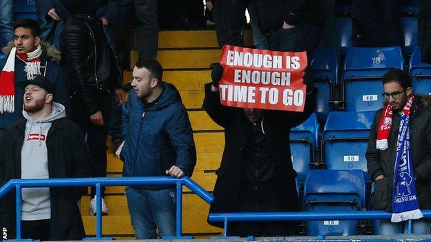 A single banner saying "Enough Is Enough. Time To Go" was held aloft in the Arsenal end during the Chelsea defeat