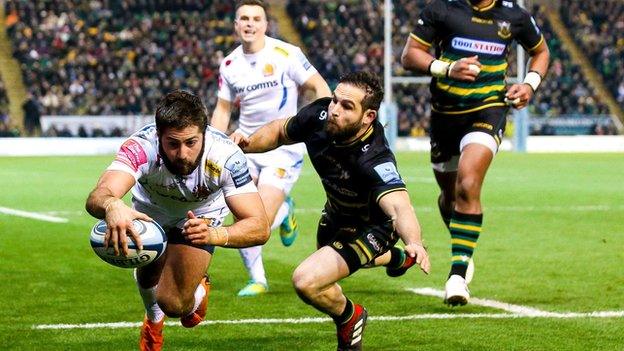 Exeter's second try by winger Santiago Cordero was set up by a brilliantly timed pass from in-form number eight Matt Kvesic