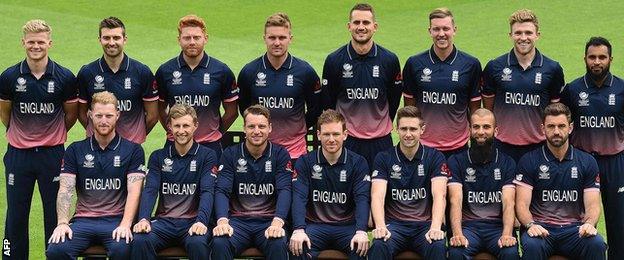 England's Champions Trophy squad line up for a team photograph