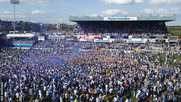 Bristol Rovers' Memorial Ground following their promotion victory