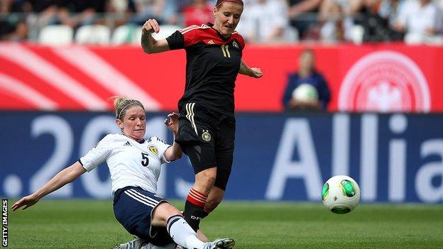 Leanne Ross (left) in action for Scotland against Germany