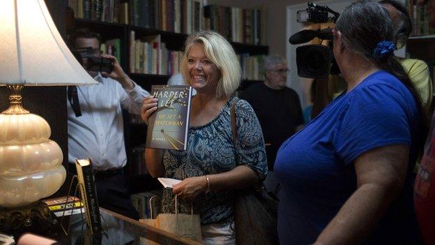 Book fan Julia Stroud was the first in line to get a copy of Go Set A Watchman during the midnight book release in the hometown of author Harper Lee