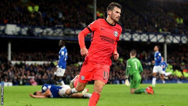 Pascal Gross scoring for Brighton against Everton