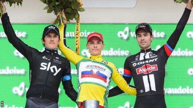 Geraint Thomas, Simon Spilak and Tom Dumoulin