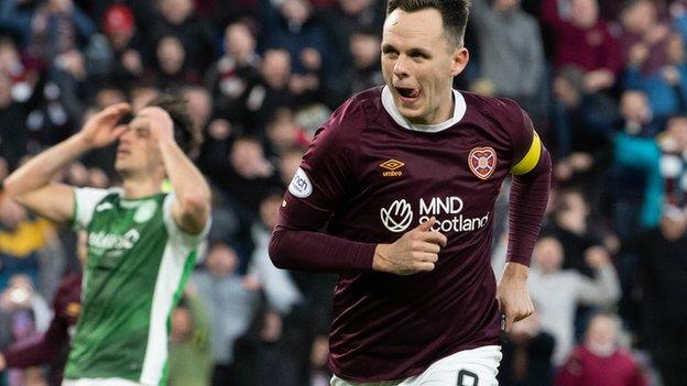 The striker's clinical double gave Hearts a lead they never looked like relinquishing