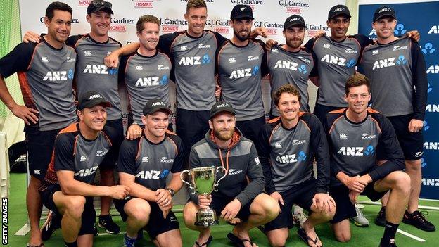 New Zealand celebrate their 1-0 Test series win