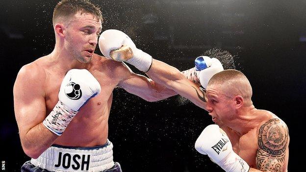 Josh Taylor (left) fights Warren Joubert in defending his Commonwealth title in March