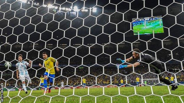 Roberto Firmino scores from close range to book Brazil's place in the Copa America final