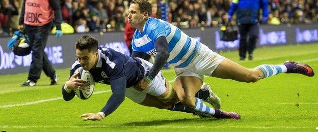 Sean Maitland scores for Scotland