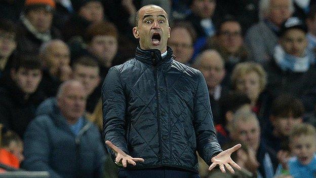 Everton manager Roberto Martinez, animated on the touchline