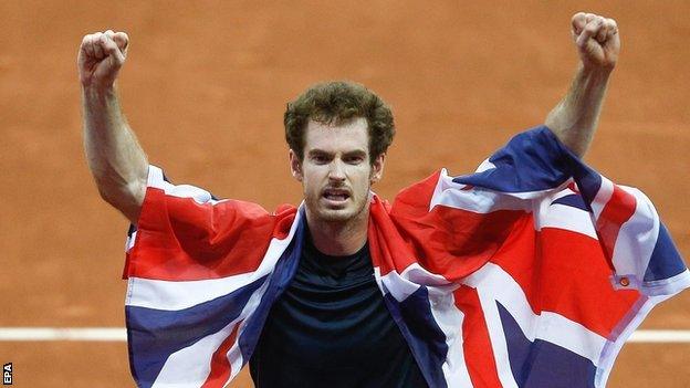 Andy Murray celebrates Great Britain winning the Davis Cup in 2015