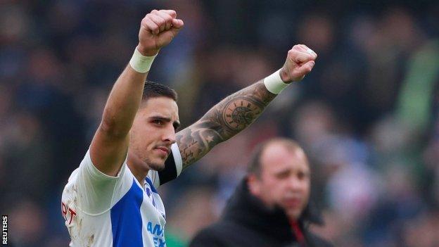 Anthony Knockaert celebrates scoring for Brighton against Derby
