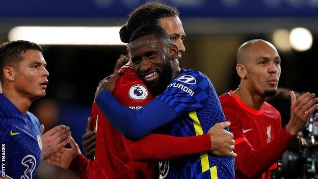 Van Dijk and Rudiger embrace