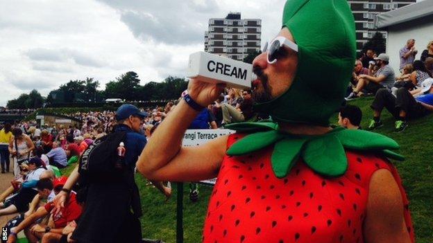 Spectator dressed as a strawberry